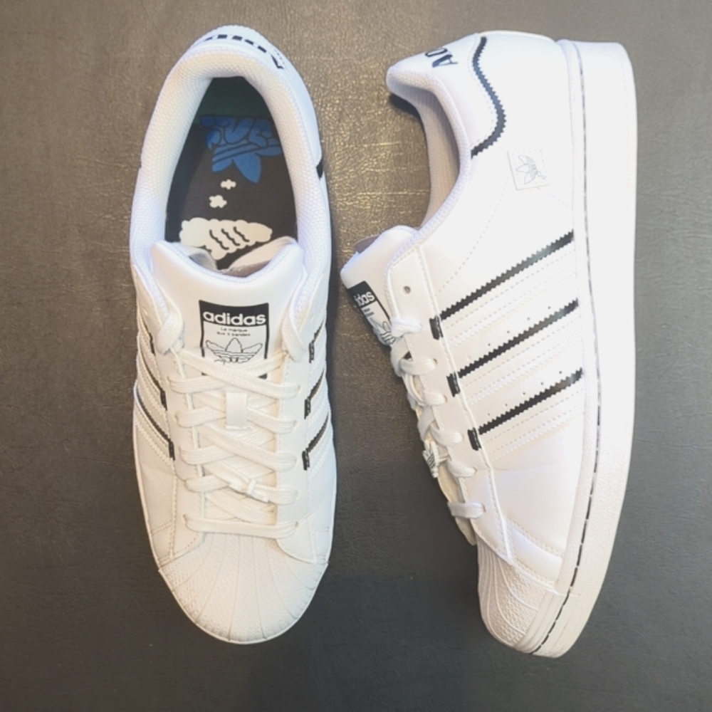 Adidas Superstar- Men's 11- a spin on the superstar- cloud wht/ core blk- GV7186